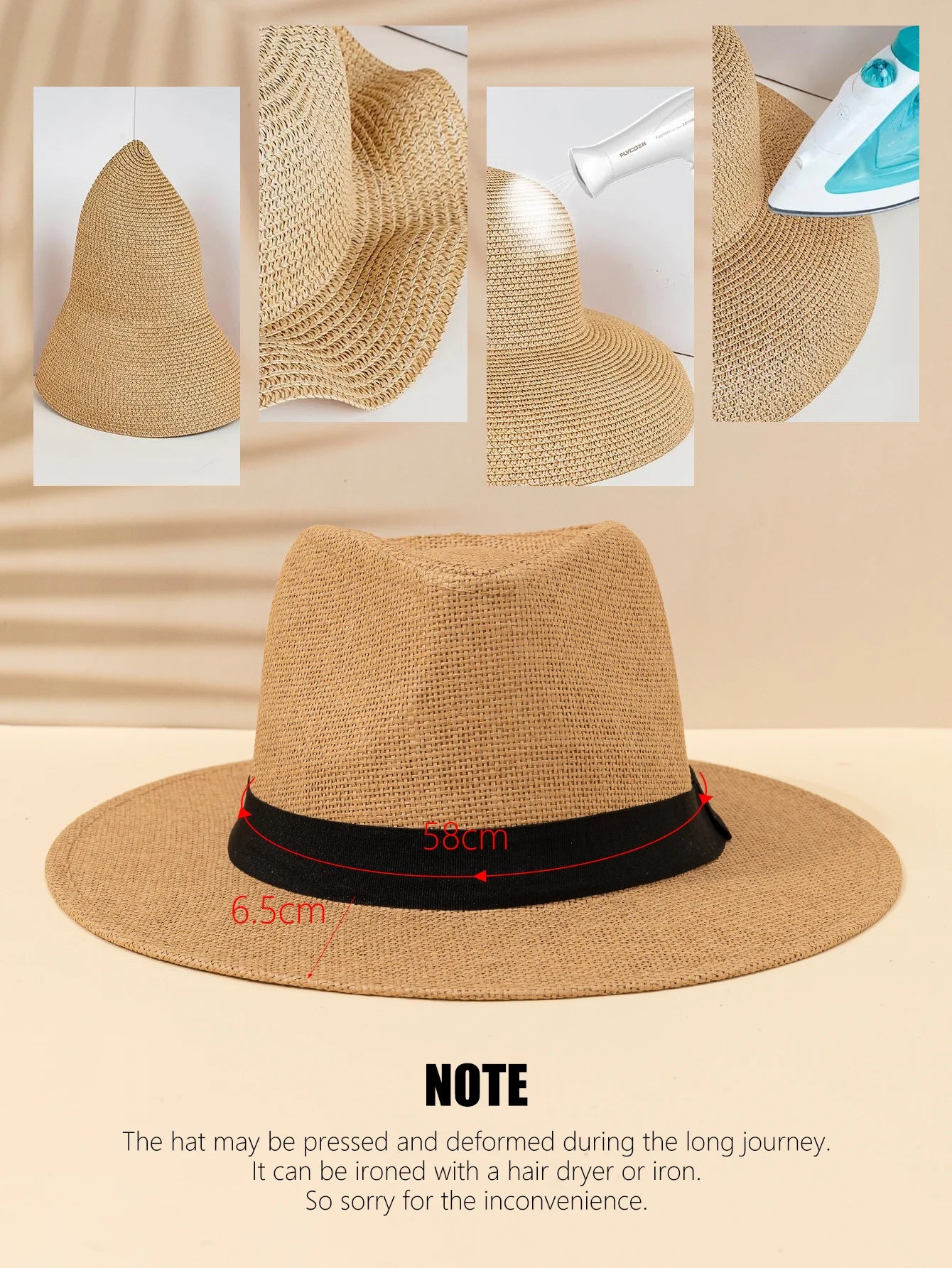 Panama Straw Solid Wide-Brim Sun Hat — Beige | KIMLUD
