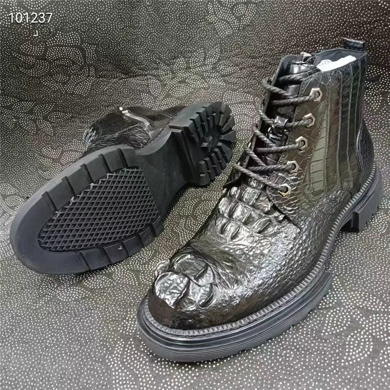 Authentic Real True Crocodile Skin Men's Casual Black High-top Shoes Genuine Exotic Alligator Leather Male Short ZIP Ankle Boots