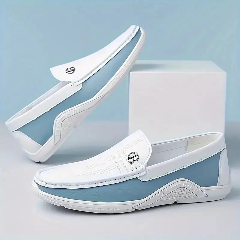 Men's Slip-On Loafers – Color Block – White Blue | KIMLUD