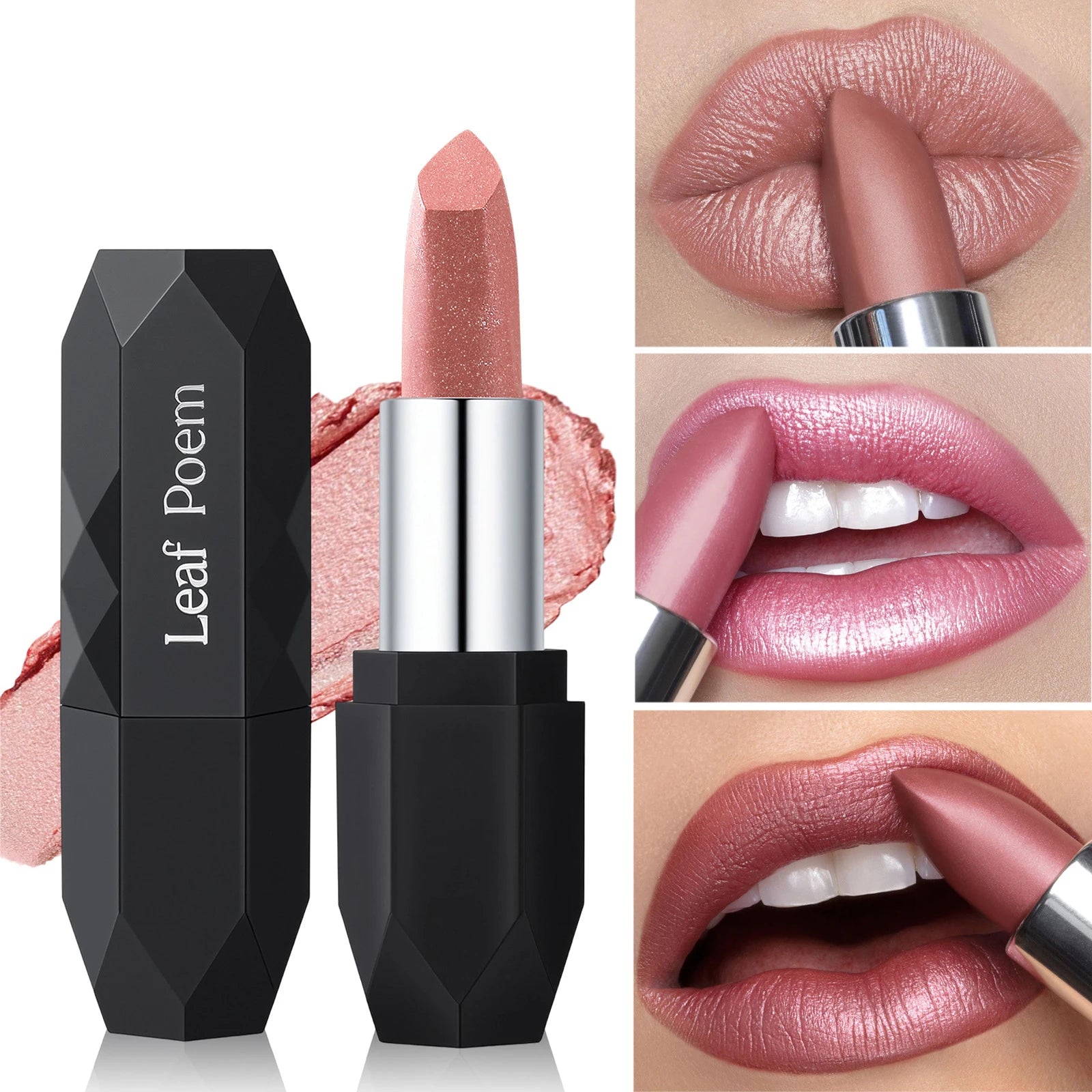Pearlescent Glitter Matte Lipstick Diamond Shine — Nude Pink | KIMLUD