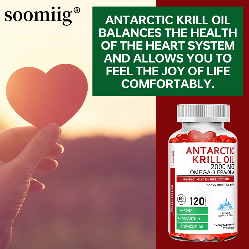 Krill Oil Capsules Health Supplement Supports Brain, Heart, Joints, Eyes, Skin — Crimson | KIMLUD