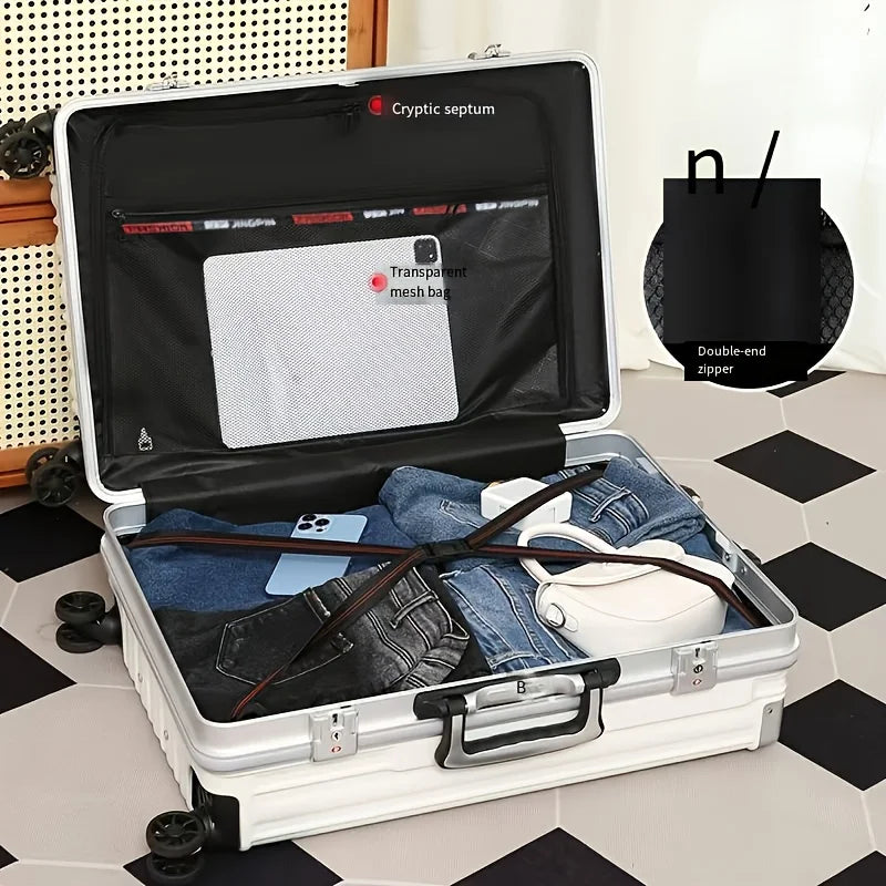 Aluminum Frame Carry-On Luggage 20in With USB Port — White | KIMLUD