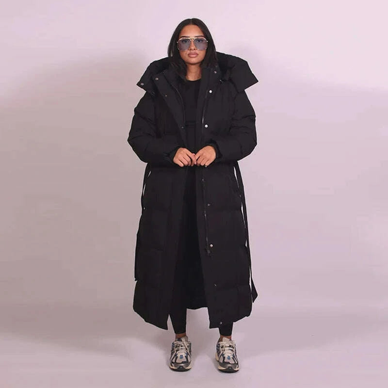 Hooded Lace up Long Jacket Woman Solid Color Zipper Long Sleeve Loose Coats Versatile Warm Minimalist Women's New Winter Jackets