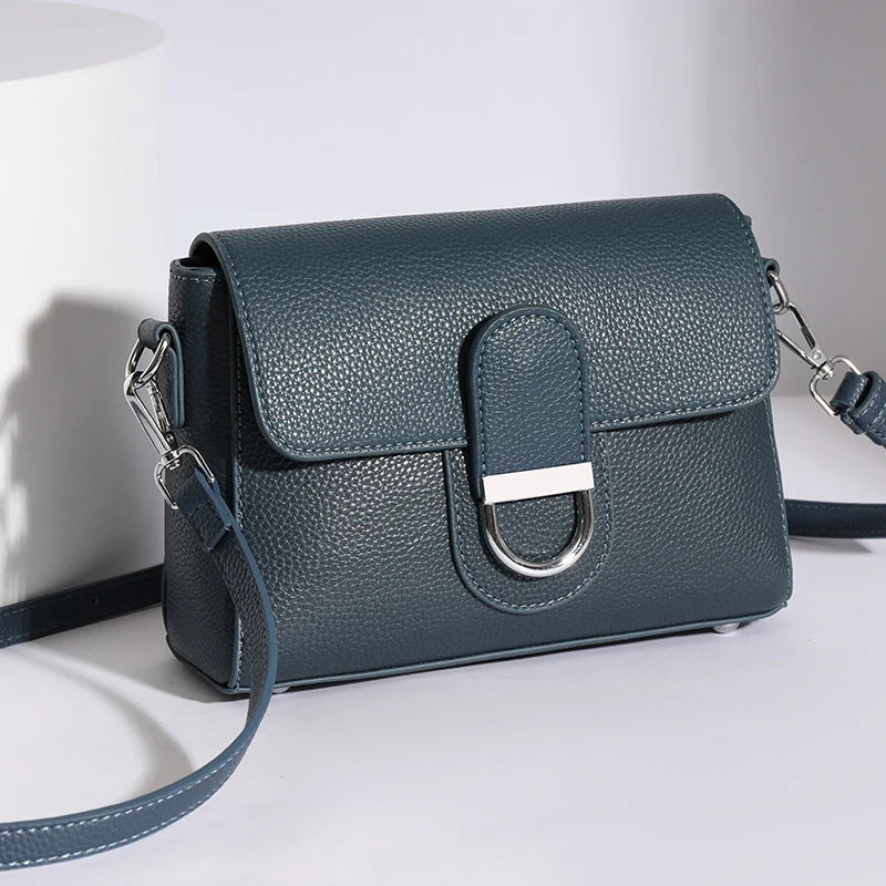 Genuine Cowhide Crossbody Bag Small Flap — Black | KIMLUD