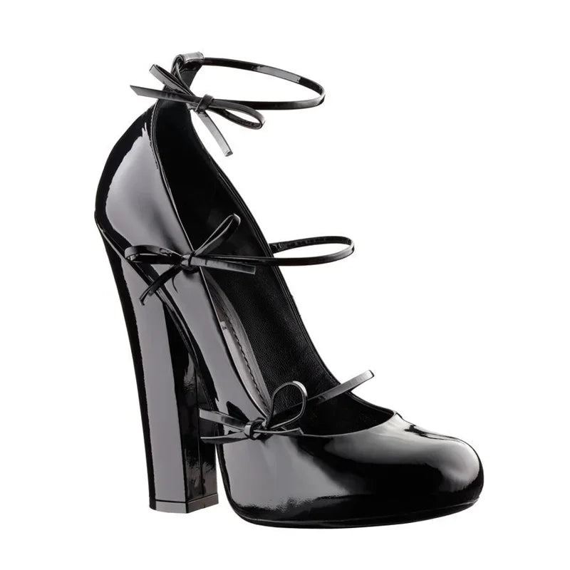 Heels – Butterfly Knot Strap – Leather | KIMLUD