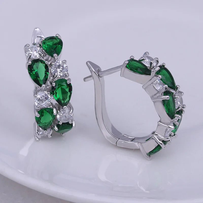 Semi-Precious Stone Stud Earrings Round — Silver | KIMLUD