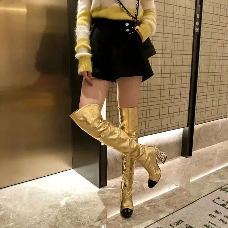 kimlud-colored-rhinestone-cowhide-mid-tubeknee-length-boots-thick-heeled-square-toe-black-gold-runway-runway-performance-high-heels-kimlud-womens-clothes-35044513