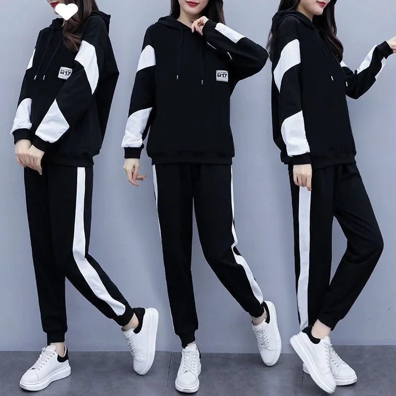 Casual Two-Piece Set Loose-Fit Pullover — Black | KIMLUD
