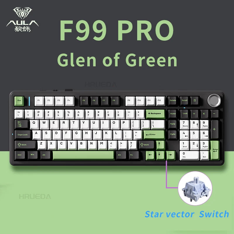 Aula F99 Pro Mechanical Keyboard Bluetooth 5.0/2.4g Wireless/Wired 100 Keys Pbt Keycaps Hot Swap Gasket Customized Game Keyboard