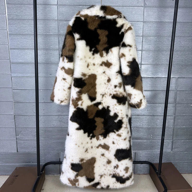 DEAT 2025 Winter New Fashion Thick Faux Fox Fur Coat For Women Contrast Color Suit Collar Warm Overcoat Female Trendy 11A06744
