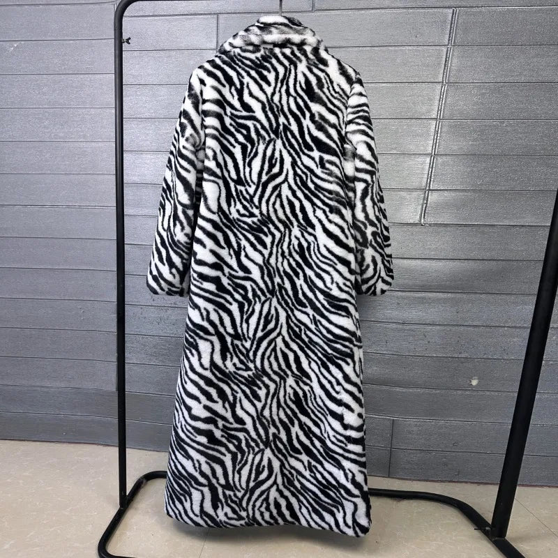 Fur Coat – Faux Rabbit Hair – Leopard Print Overcoat X-Long | KIMLUD