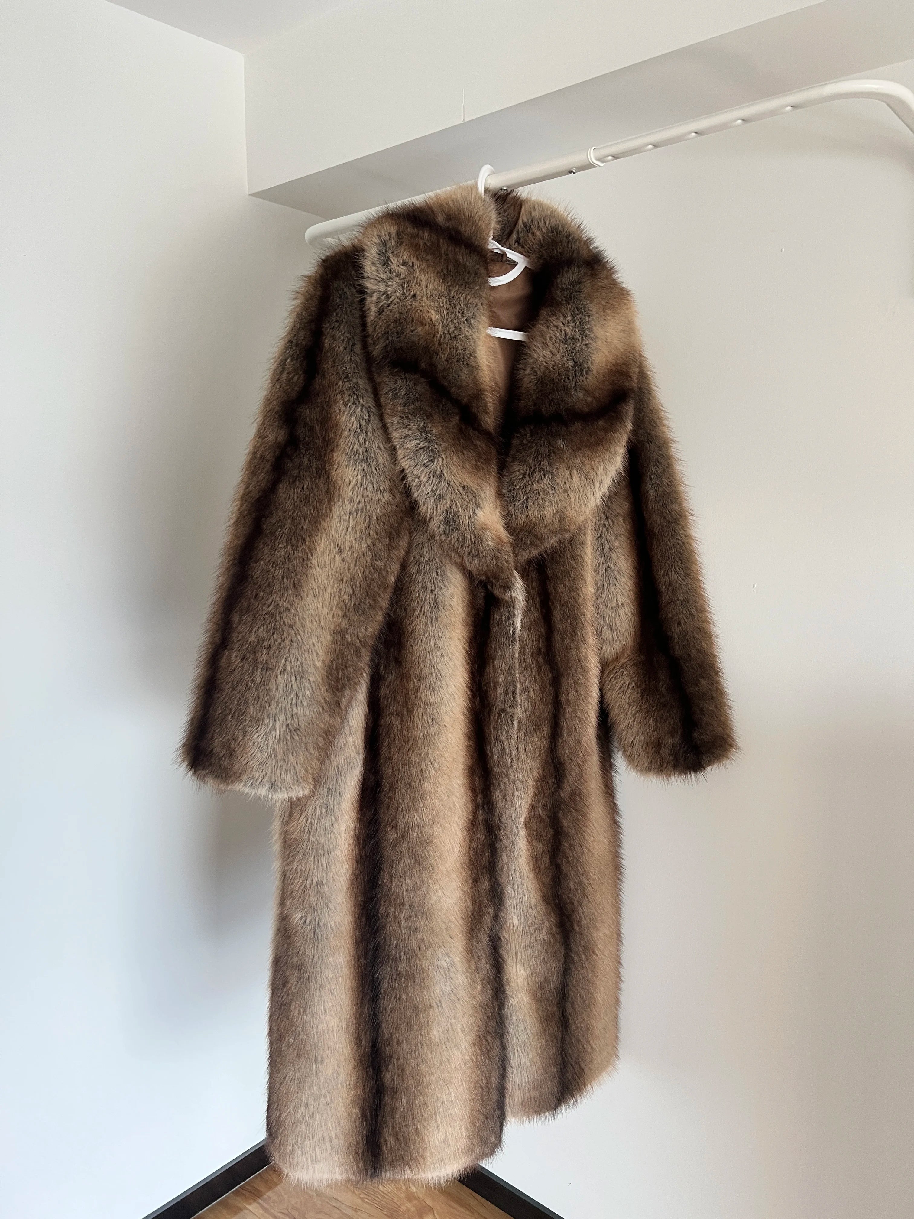 Faux Fur Coat – Gradient Stripes – Faux Fur – Brown Stripes Gradient | KIMLUD
