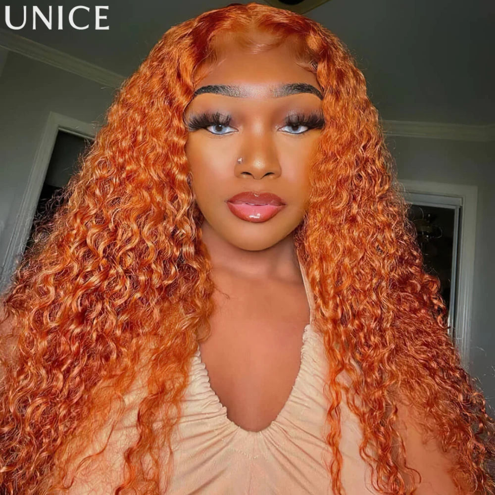 Lace Front Wig - Ginger Curly - Human Hair - Ginger | KIMLUD