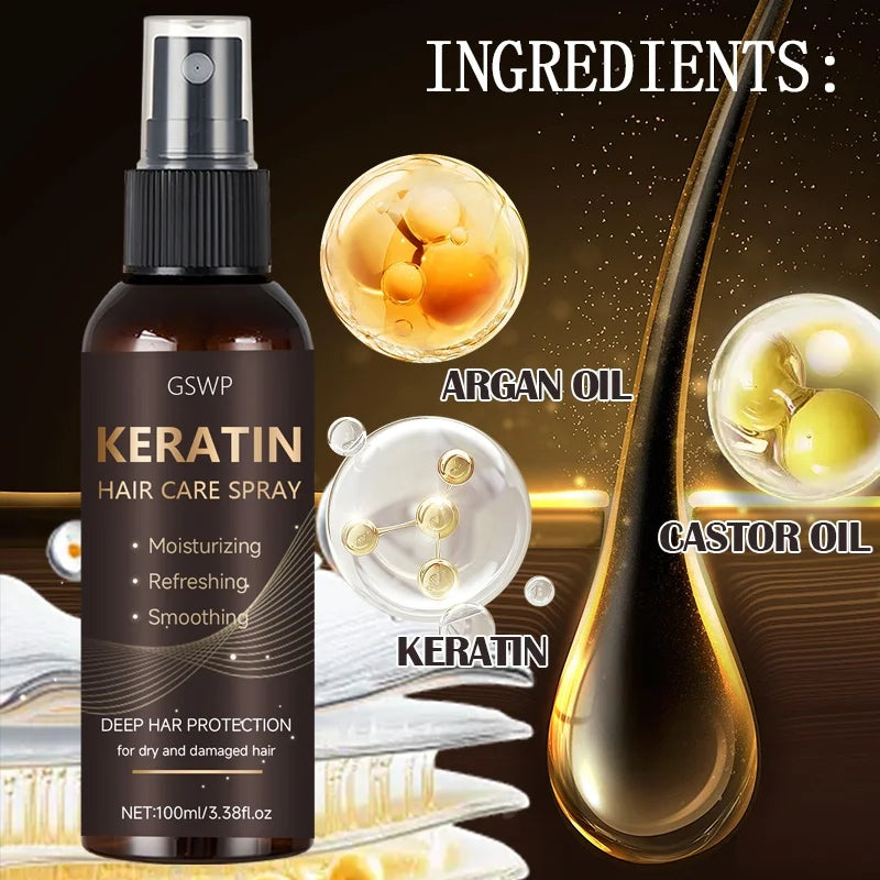 Keratin Hair Spray Castor Argan Oils Instantly Absorbed — Deep Brown | KIMLUD
