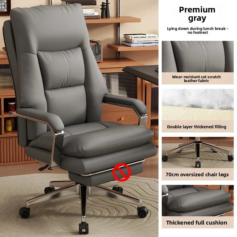 KIMLUD, Leather Boss Chair Office Chair Recumbent Back Study Chair Ergonomic Home Computer Chair, KIMLUD Womens Clothes