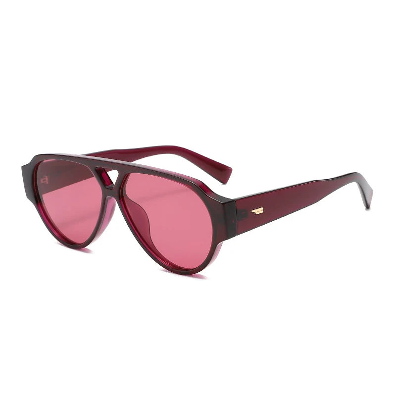 Oversized Pilot Sunglasses Double Bridges — Red And Green | KIMLUD