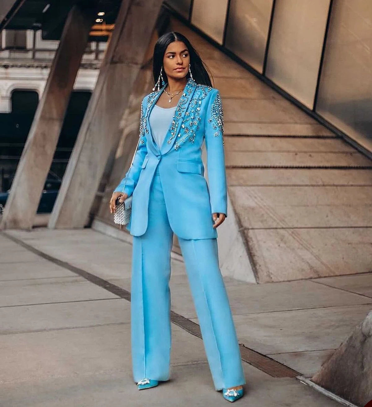 Luxury Rhinestone Mother of the Bride Dresses Women Suits Set 2 Pcs One Button Blazer+Pants Formal Prom Dress Custom Made - KIMLUD