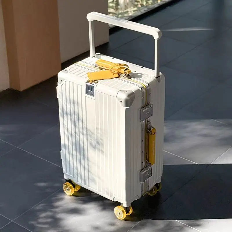 Wide-Handle Travel Suitcase With Cup Holder — Black | KIMLUD