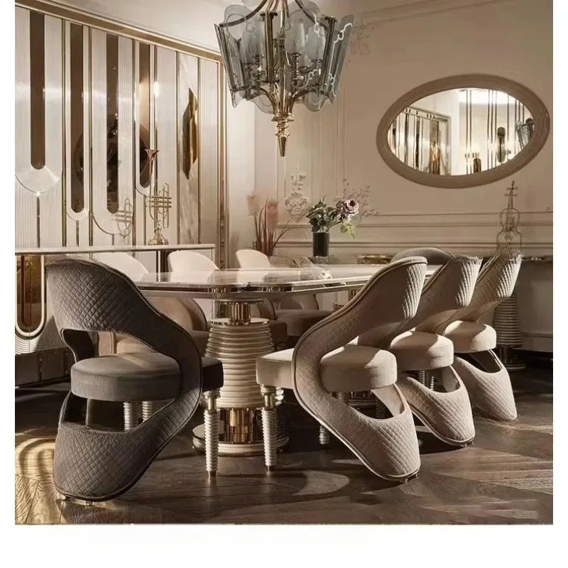 Marble Top Dining Table Set With Eight To Ten Chairs — Ivory | KIMLUD