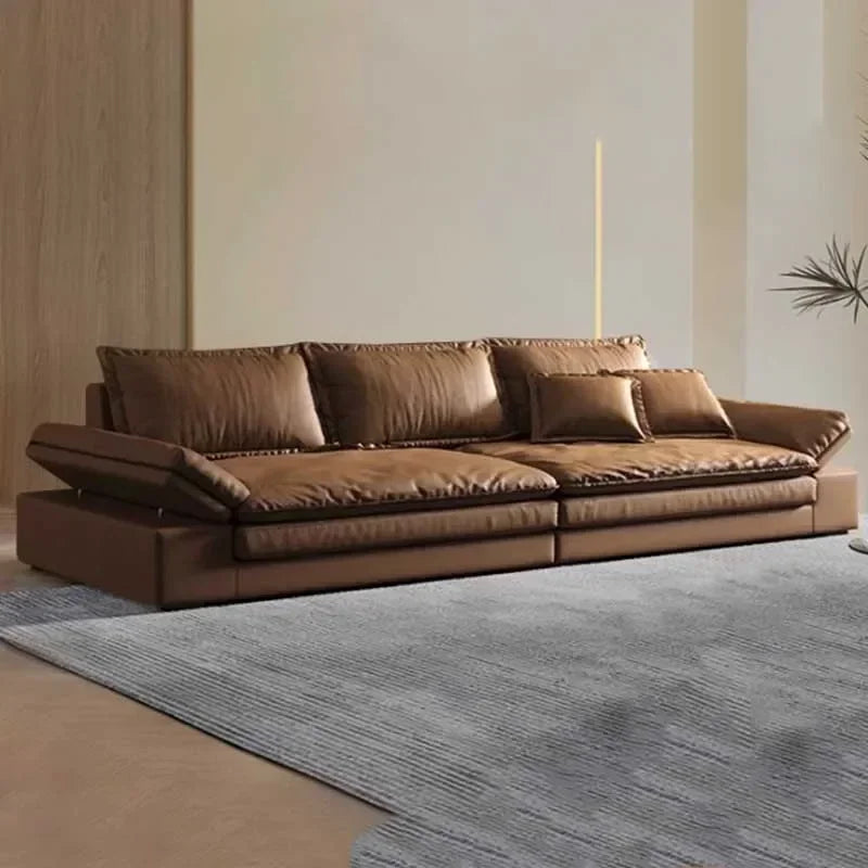 Leather-Like Sofa With Wooden Frame — Chestnut Brown | KIMLUD