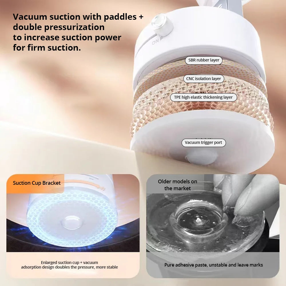 Bonola Mobile Phone Vacuum Suction Cup Holder Foldable for iPhone/ Android Kitchen Lazy Vacuum Double Sided Magnetic Bracket