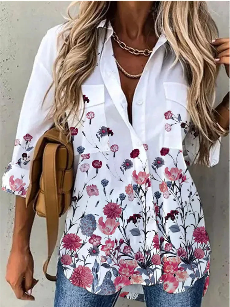 Blouse – Floral Print – Slim Silhouette | KIMLUD