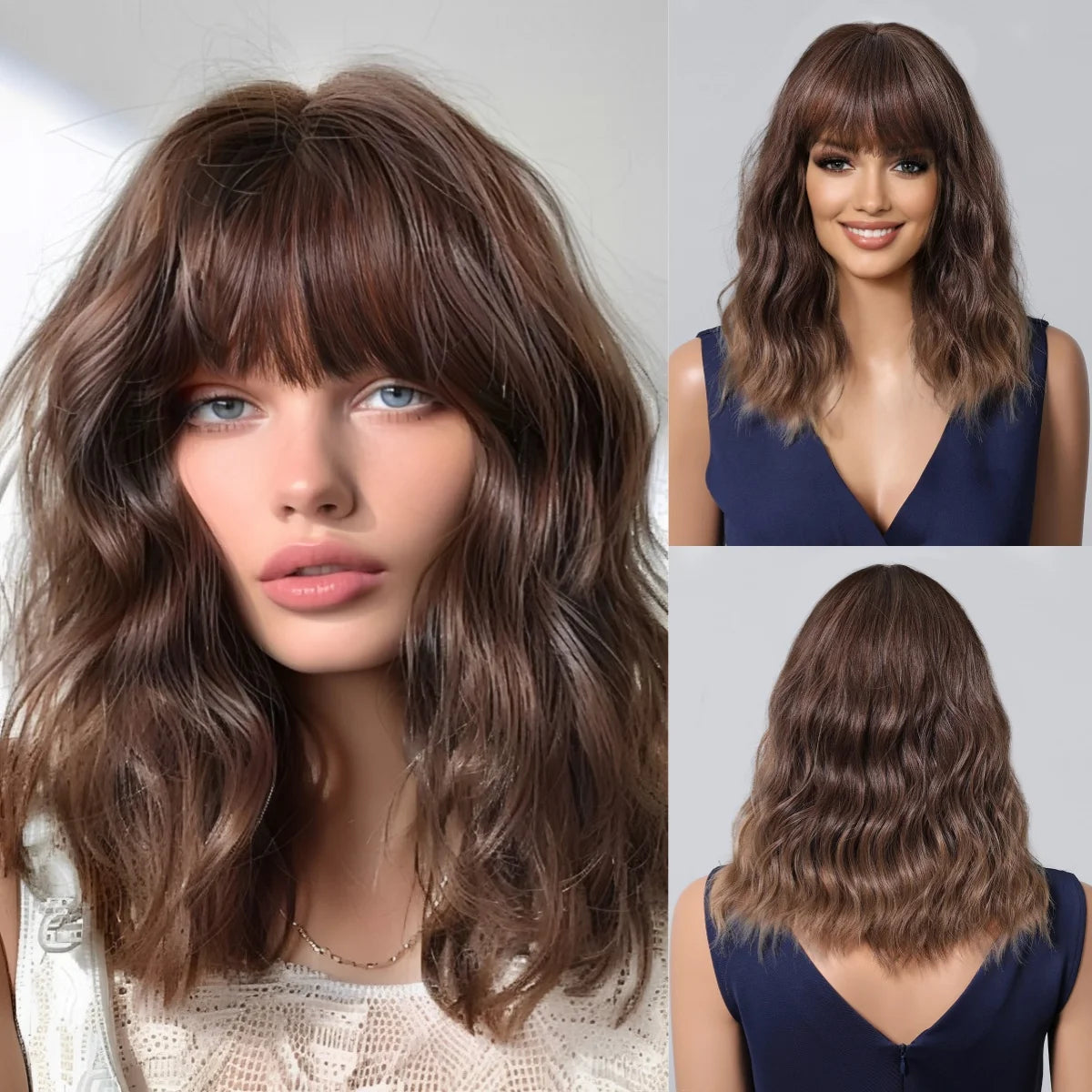 Golden Blonde Mixed Synthetic Wig Dark Root Wavy Hair With Side Bangs for Women Daily Party Cosplay wig Heat Resistant Fiber