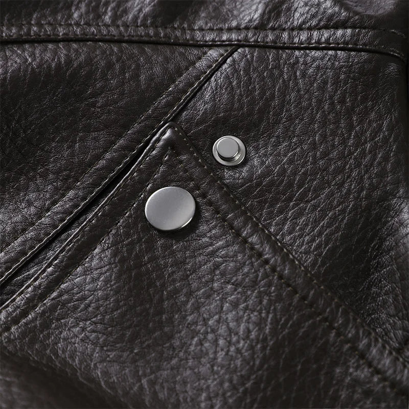 Chic Textured Leather Jacket Women Urban Lapel Drawstring Asymmetrical Loose Full Sleeve Jackets Female 2025 Edgy Lady Coats New