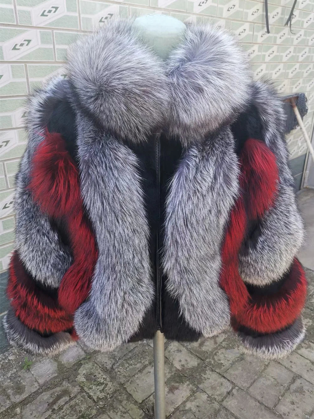 Real Fox Fur Jacket Women Luxury Genuine Silver Fox Short Coat Full Sleeves Winter Natural Plush Red Fox Fur Coat Female, red / S, KIMLUD, by KIMLUD Women's Clothes