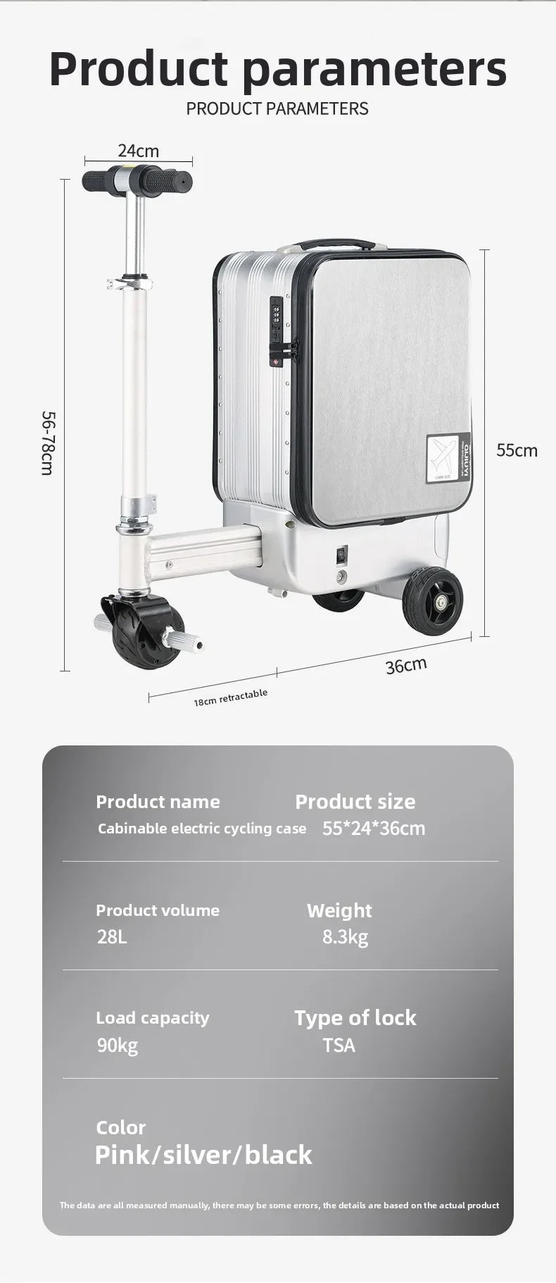 Electric Suitcase Scooter 20 Inch Front-Open — Silver | KIMLUD