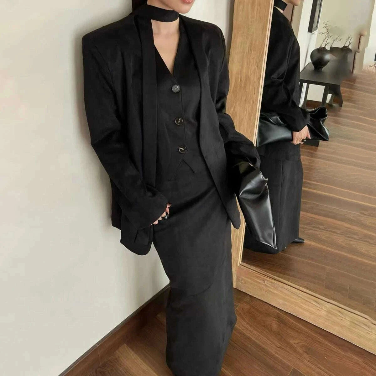 kwtx-2025-womens-3-pcs-suit-set-spring-fall-v-neck-blazer-single-breasted-vest-ribbon-tie-skirt-solid-color-elegant-retrokimlud-womens-fashion-34628580