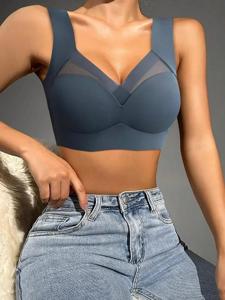 Seamless Breathable Wireless Sports Bra L-6XL Backless Luxe — Midnight Blue | KIMLUD