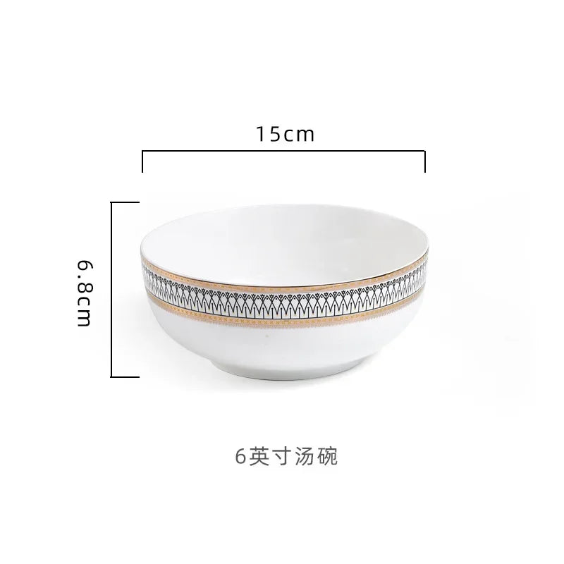 Ceramic Dinner Plates Golden Bead Trim — White | KIMLUD