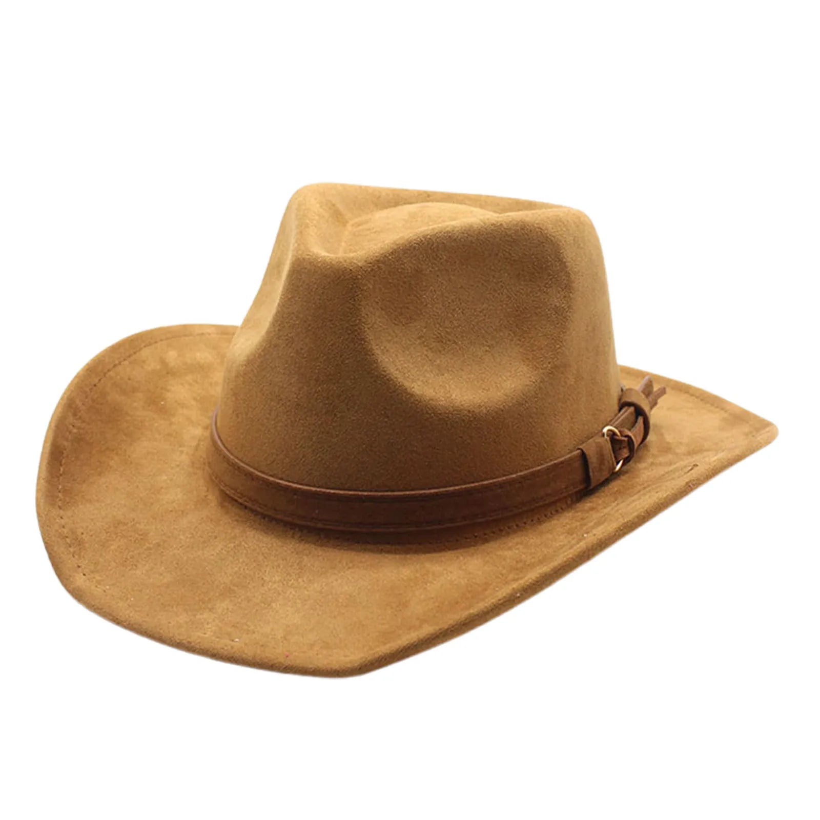 Felt Cowgirl Hat With Belt And Wide Soft Brim — Black | KIMLUD