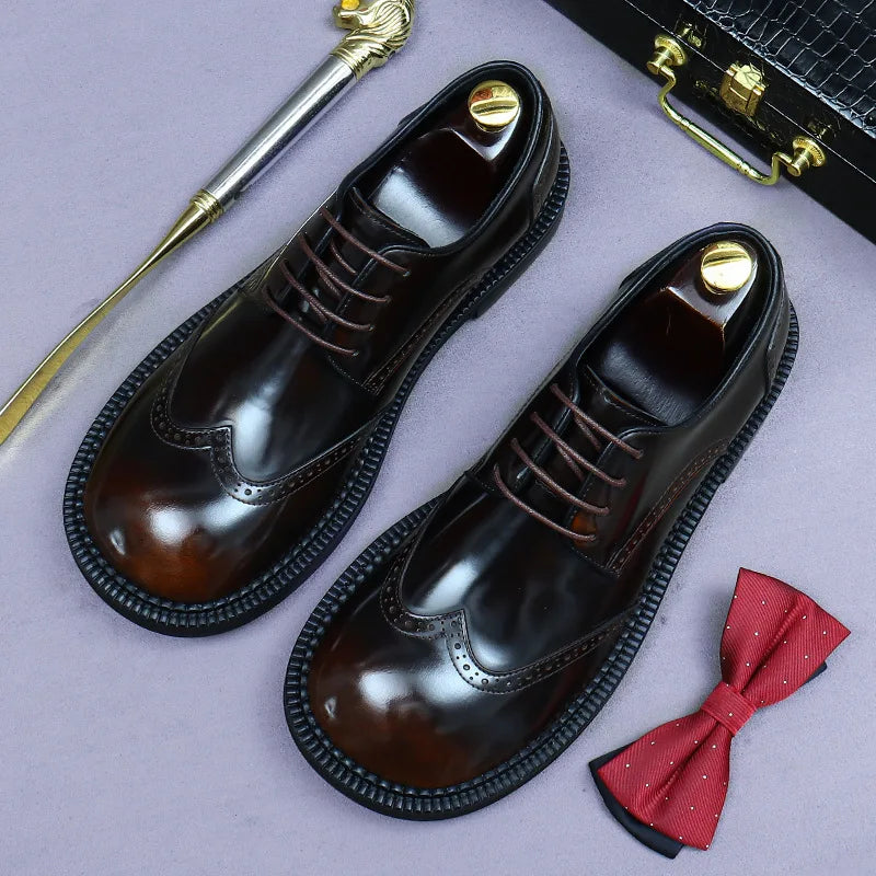 Men's Dress Brogues – Retro Handmade – Genuine Leather – Brown | KIMLUD