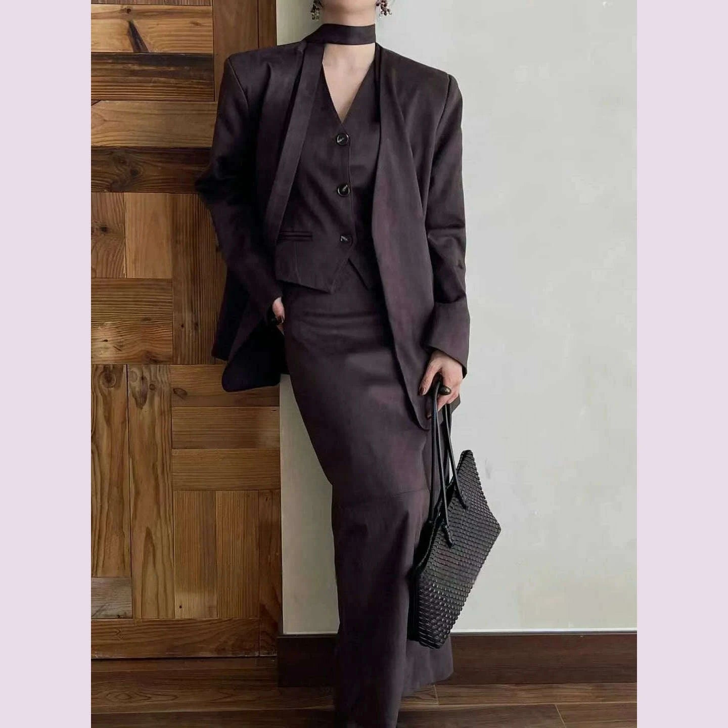 kwtx-2025-womens-3-pcs-suit-set-spring-fall-v-neck-blazer-single-breasted-vest-ribbon-tie-skirt-solid-color-elegant-retrokimlud-womens-fashion-34628582