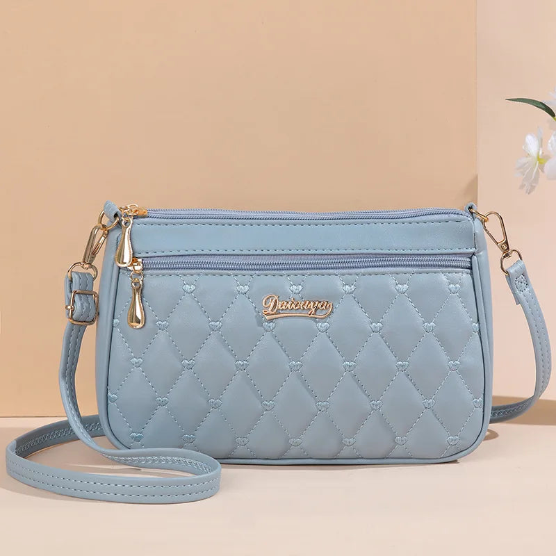 PU Leather Messenger Bag Embroidered Chevron — Taupe | KIMLUD