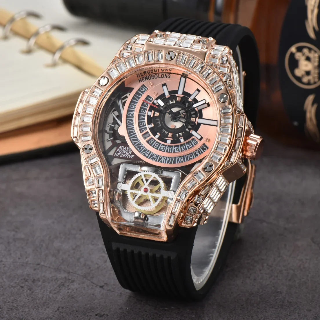 Luxury Diamond Case Mens Quartz Watches — Black | KIMLUD