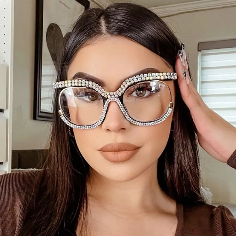 Plastic Diamond-Decorated Reading Glasses — Clear | KIMLUD