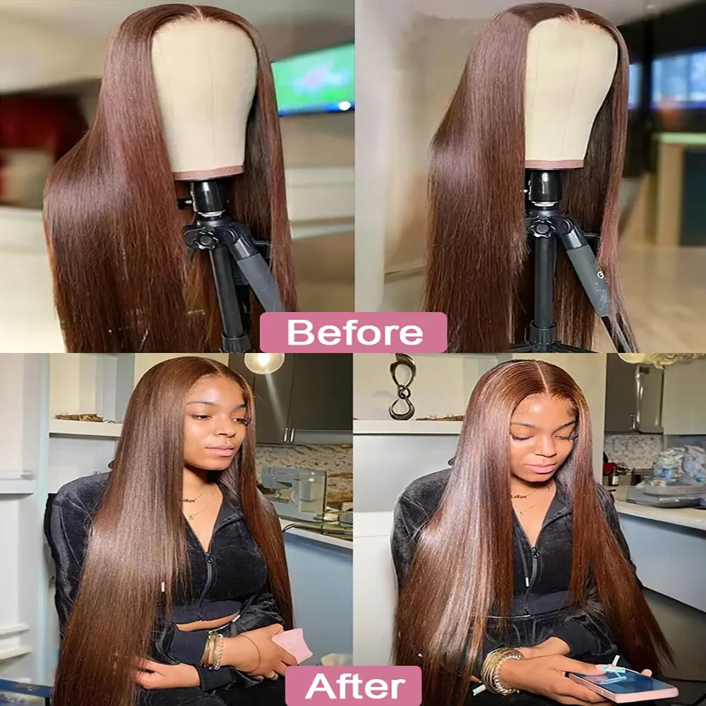 Lace Frontal Wig – Bone Straight – Remy – Chocolate Brown | KIMLUD