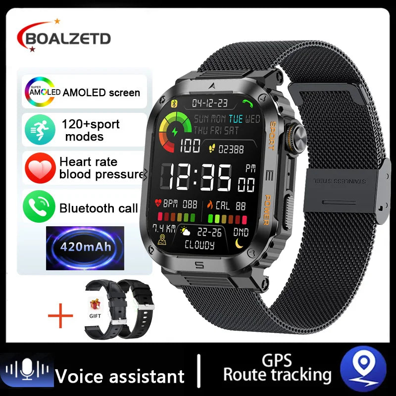 2024 NEW 2.01 Outdoor Military Smart Watch Men Bluetooth Call Smartwatch For Android IOS IP68 Waterproof Sports Fitness Watches