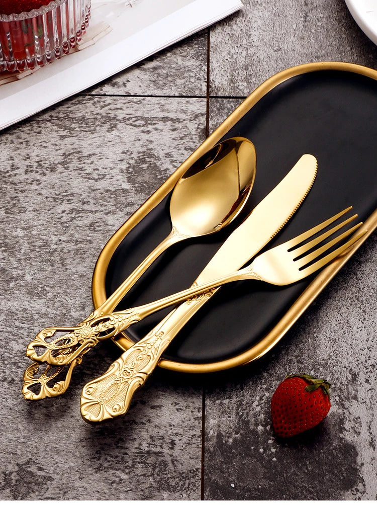 Gold-Plated Stainless Steel Cutlery Set Royal European Spoon Fork Collection — Golden | KIMLUD