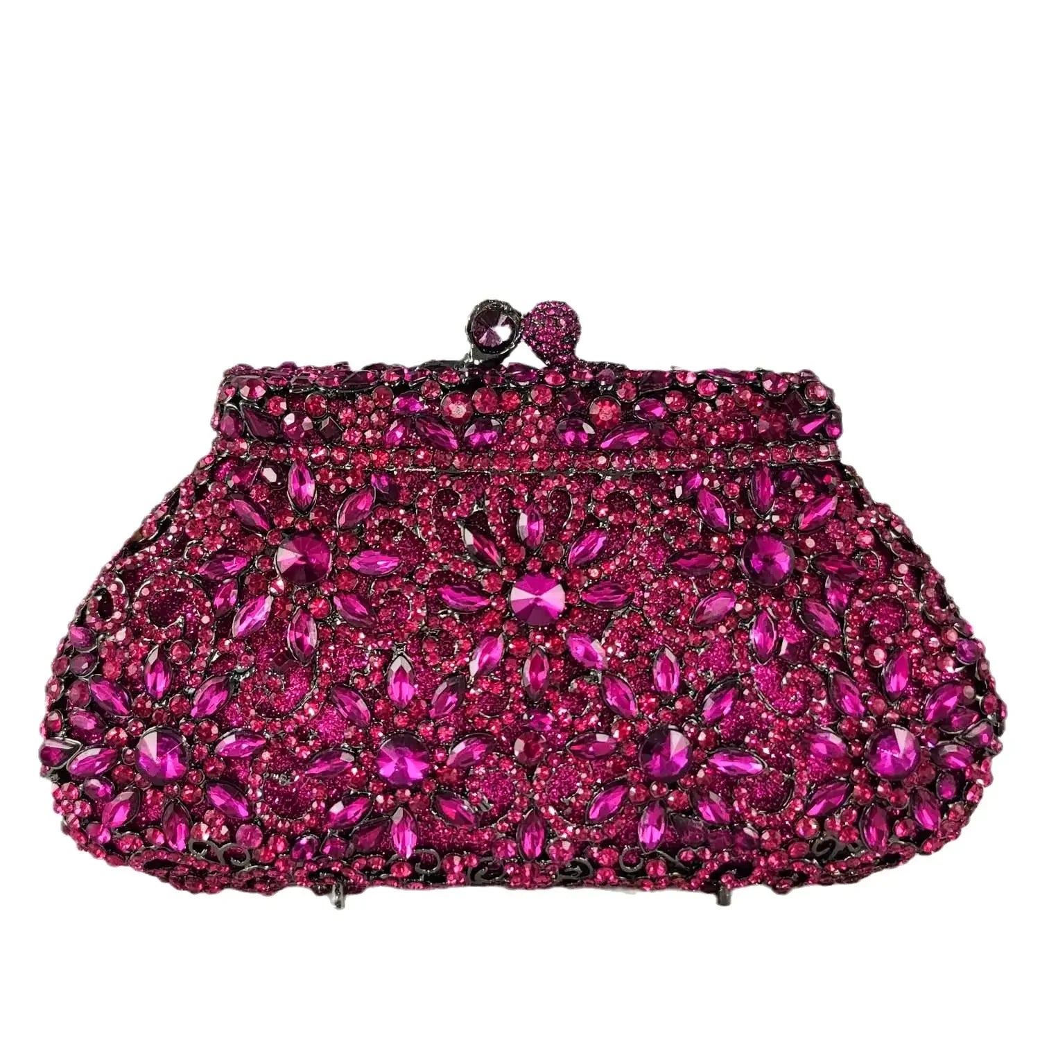 Boutique De FGG (in stock) Flower Crown Clutch Silver Crystal Evening Handbag Women Party Prom Bag Bridal Clutches Wedding Purse