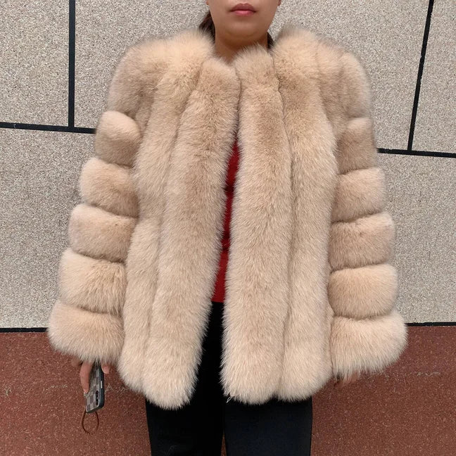 New women's vertical hooded Real fox fur coat for autumn and winter fashion natural fur jacket vertical hooded raccoon fur coat