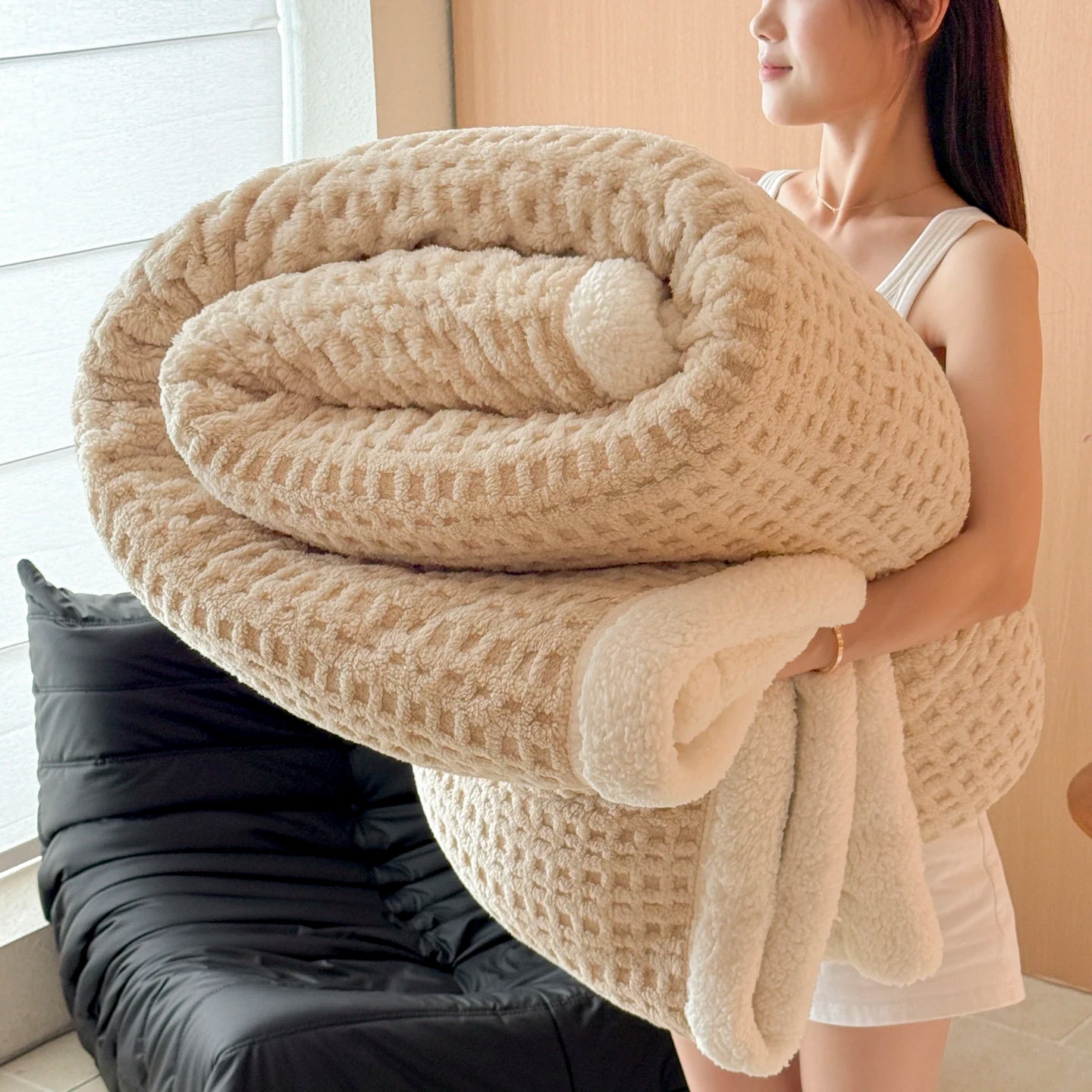 Autumn Winter Thick Warm Fleece Blanket Double Layer Artificial Lambswool Throws Blankets for Sofa or Bed Queen Double Comforter