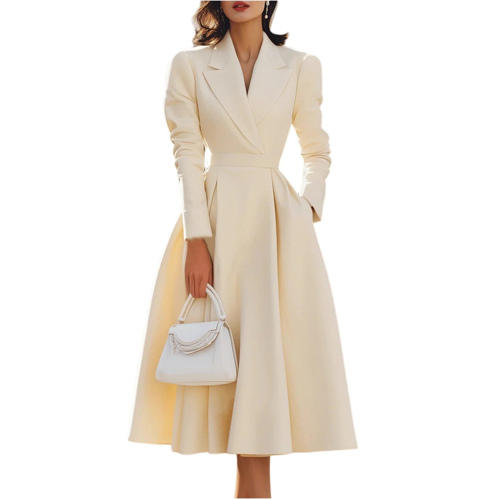 Autumn Winter Women's Elegant Long Dresses Fashion Solid-Color French V-Neck Waist-Cinching Evening Dress Ladies' Party Dresses