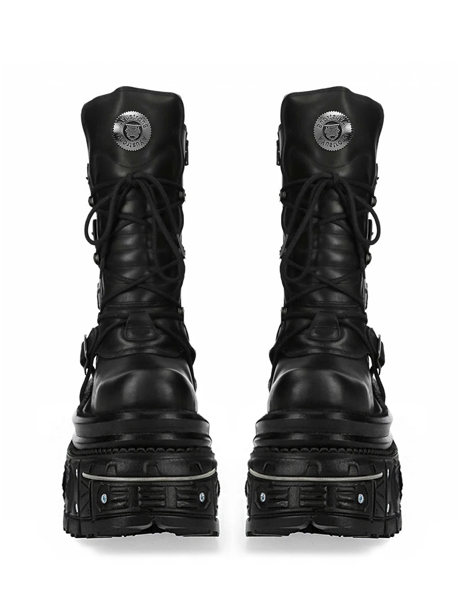 Metal Rivet Platform Cross Tie Motorcycle Boots Female Rock Round Head Fashion Retro Short Boots Goth Style Platform Boots