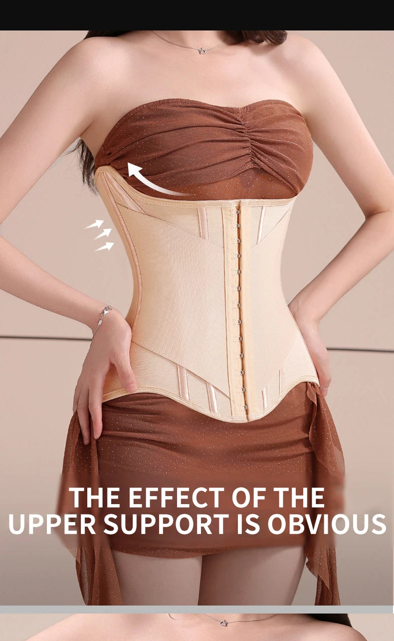 U-Shaped Waist Trainer Corset Steel Boned — Light Pink | KIMLUD