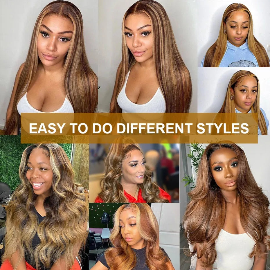 Highlight Body Wave Lace Front Wig Pre Plucked 13x4 13x6 HD Transparent Lace Frontal Closure Glueless Wigs For Women Human Hair