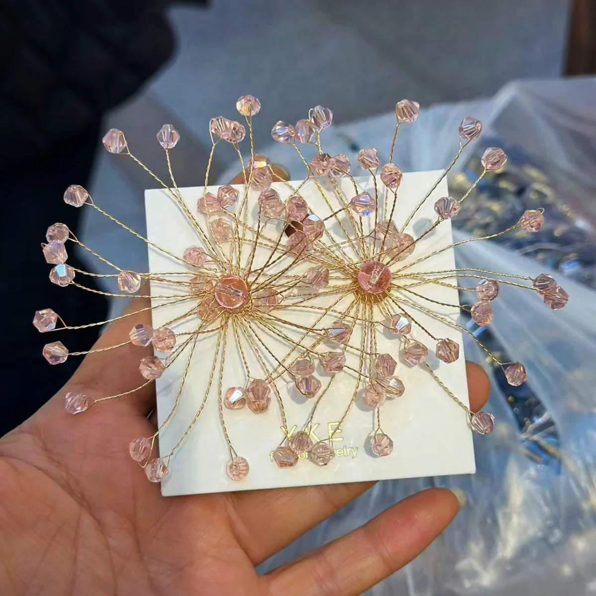 Snowflake Stud Earrings Crystal Beaded — Crystal | KIMLUD